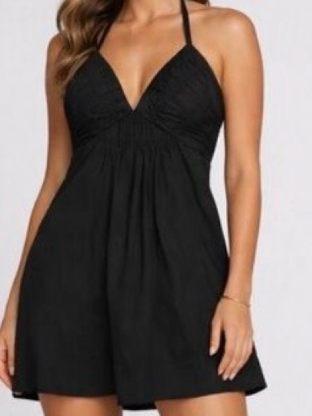 BCBG Black Halter A-Line Dress with Tie Neck